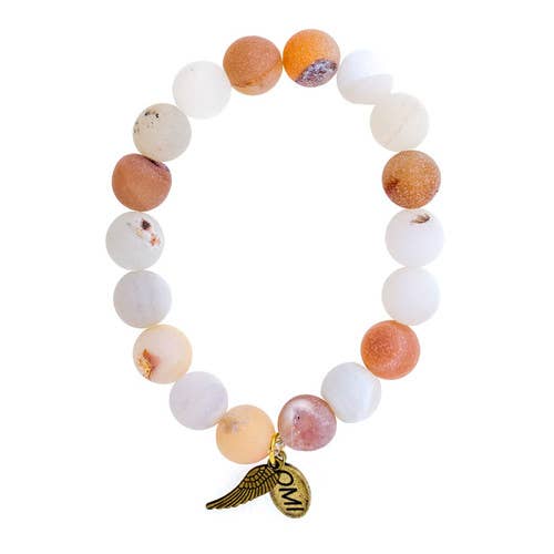 Braccialetto con perline in pietra drusa opaca color cipria - 10 mm - vendita all'ingrosso per la vendita all'ingrosso da parte di omibeads