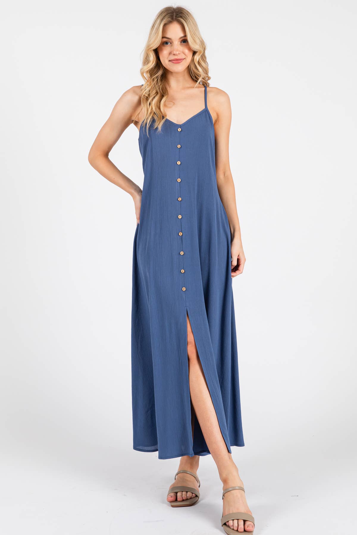 Final Touch - Vente Robe – femme - Robe fluide en mousseline épaisse avec boutons contrastants - ND40209-HV14