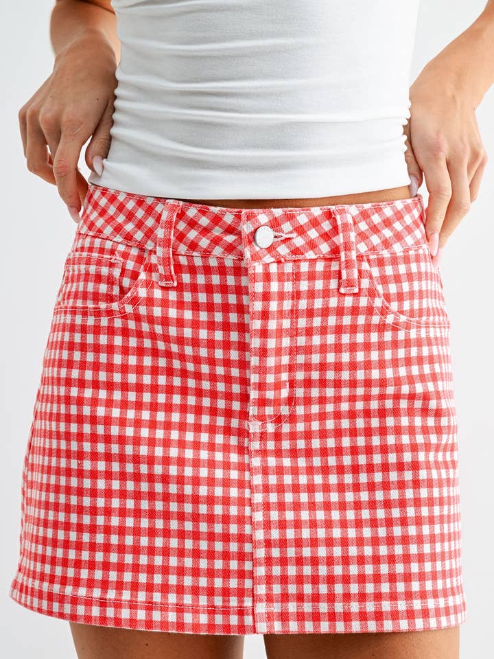 JK386 - VICHY ROUGE - Micro Jupe Avec Fente pour la vente par Just USA Jeans