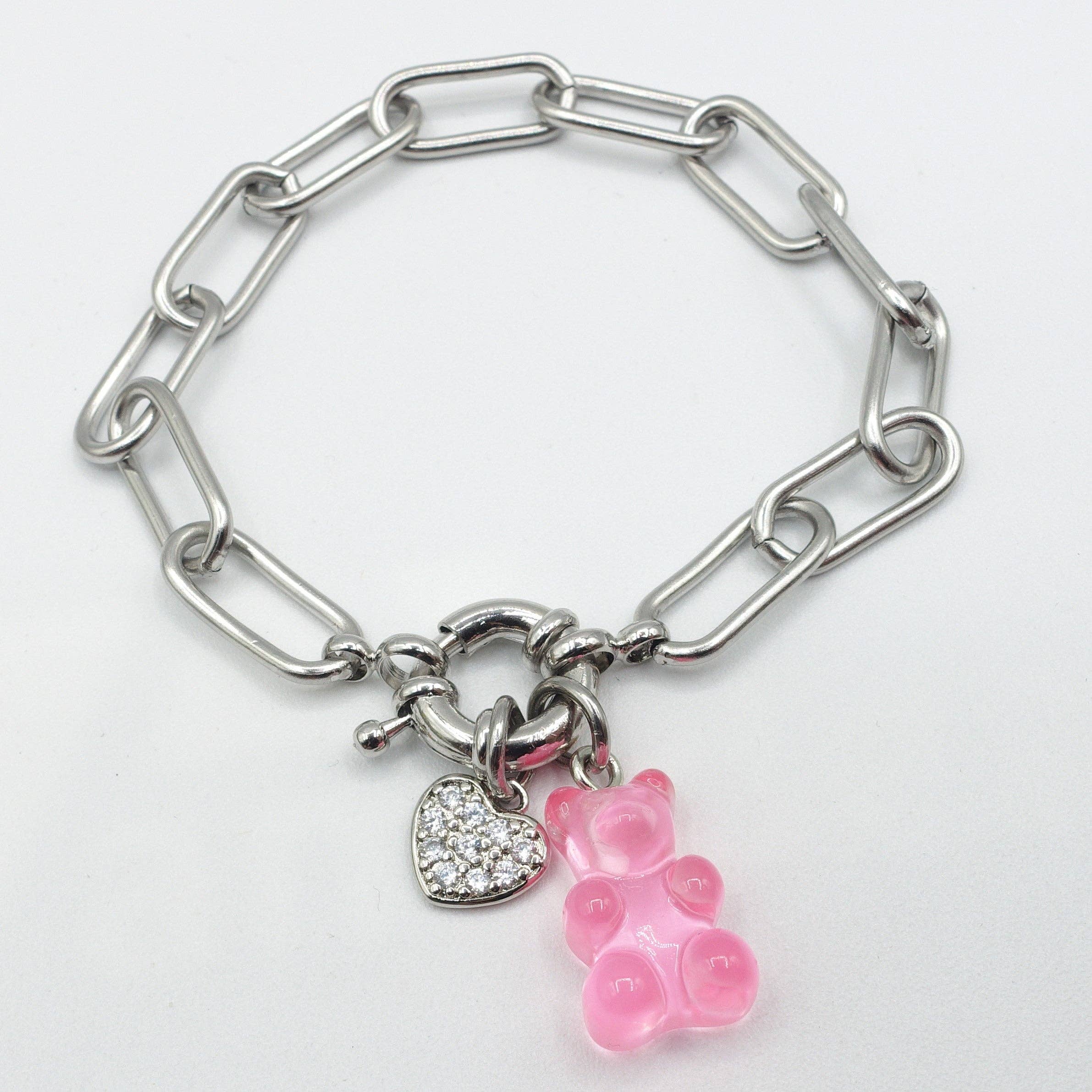 Daemon srls – Pulseira com pendente por atacado – WINONA - Pulseira de aço inox com corrente de clipe de papel em formato de ursinho de goma3