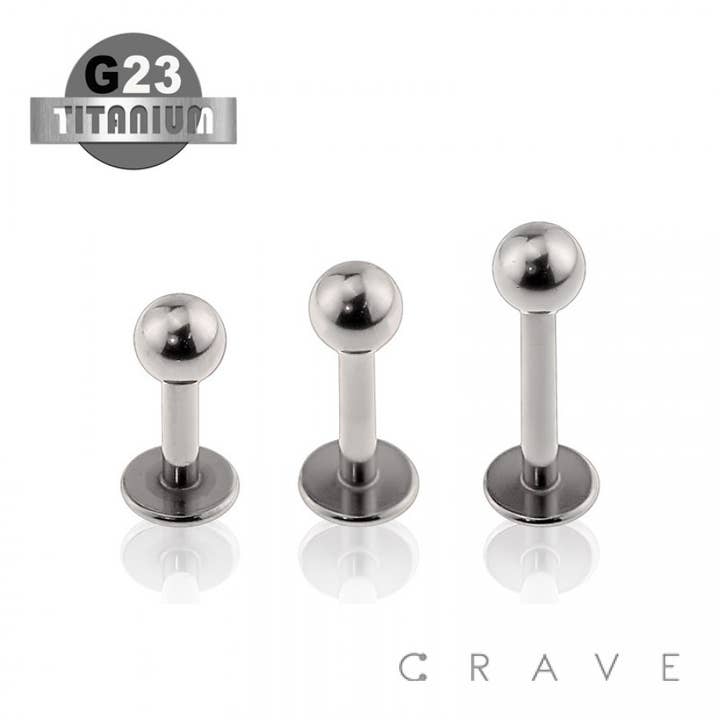 CRAVE BODY JEWELRY - Wholesale Stud/Post Earrings - SOLID TITANIUM LABRET STUDS WITH BALL (EXTERNAL)