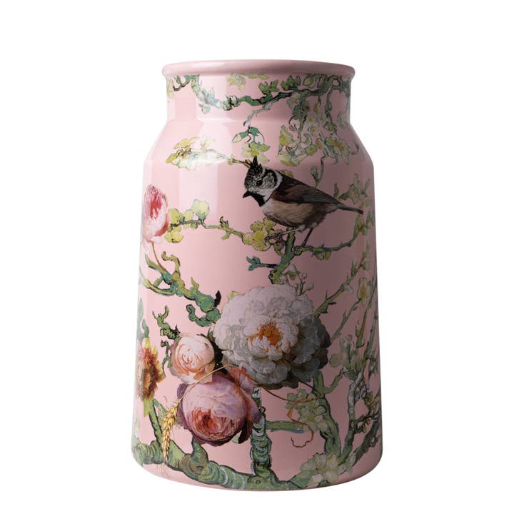 Milk can vase forest birds pink for wholesale by Heinen Delfts Blauw