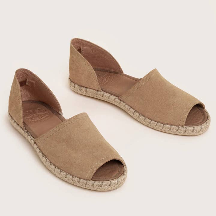 Coney Suede Open Toe Flat - Taupe for wholesale by DNA Footwear