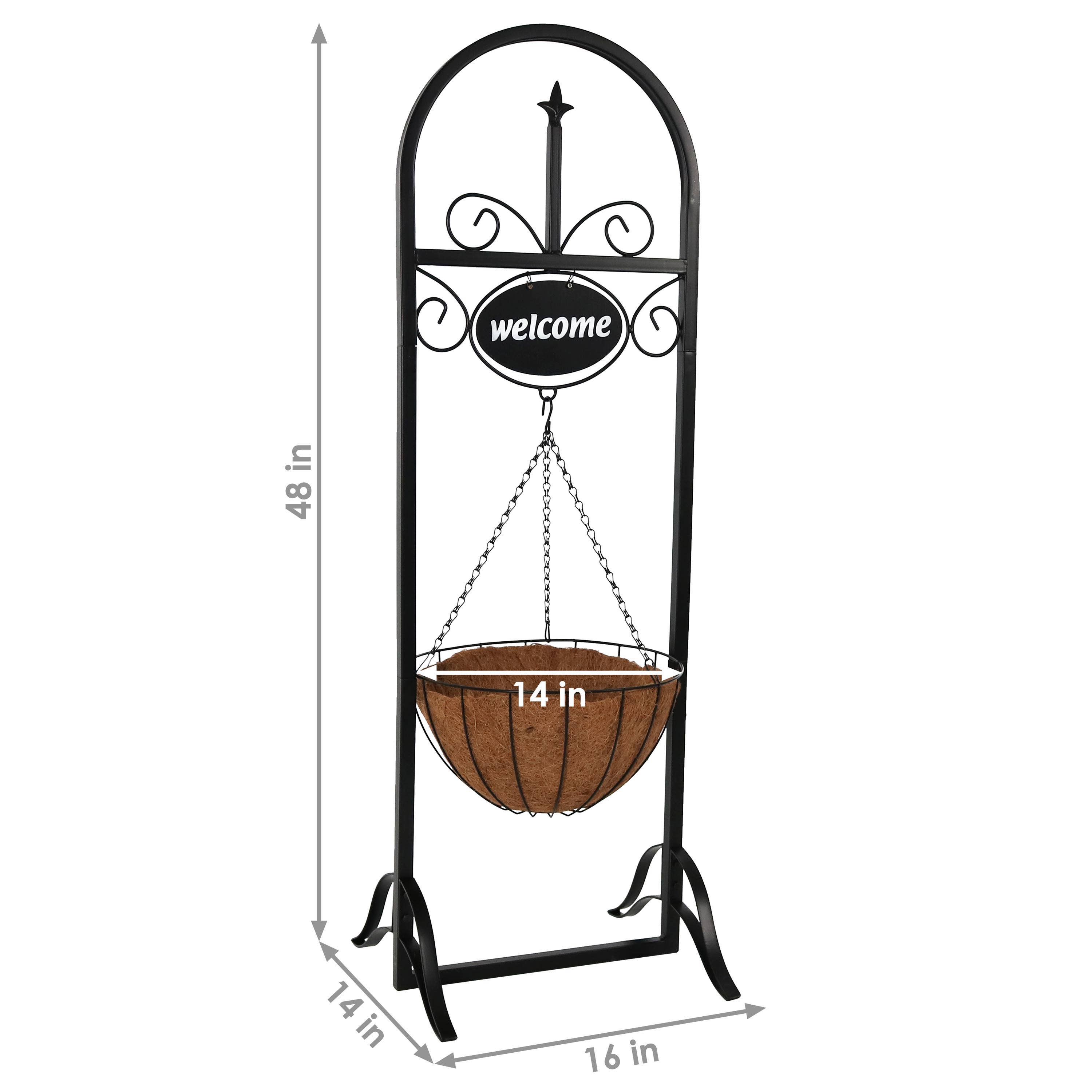 Sunnydaze Decor - Wholesale Outdoor Ornament/Decor - Black Iron Hanging Basket Planter with Welcome Sign - 48 in3