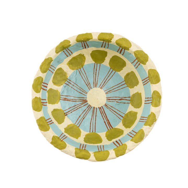 Indaba Trading - Wholesale Decorative Plate/Dish/Bowl - Painted Paper Mache Mini Bowl, Blue Stripe2