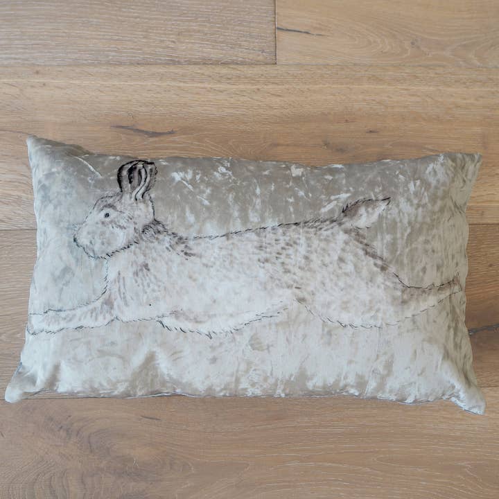 Running Hare Velvet Cushion Cover for wholesale by Wild Whiskers