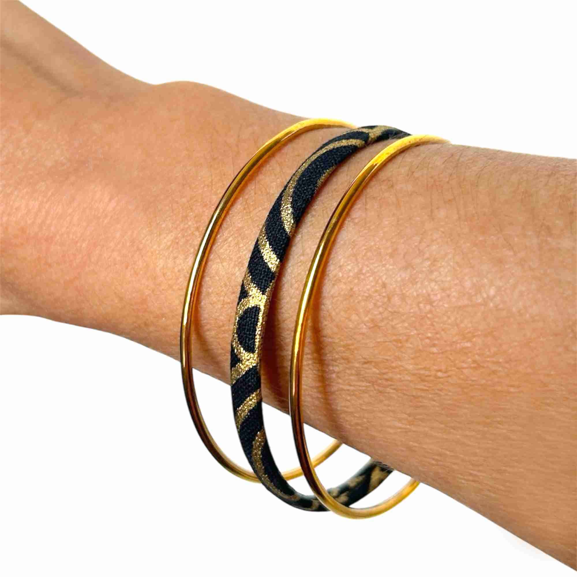 Melokane - Vente Bracelet jonc - Bracelet en tissu Japonais authentique Seigaiha noir/doré4