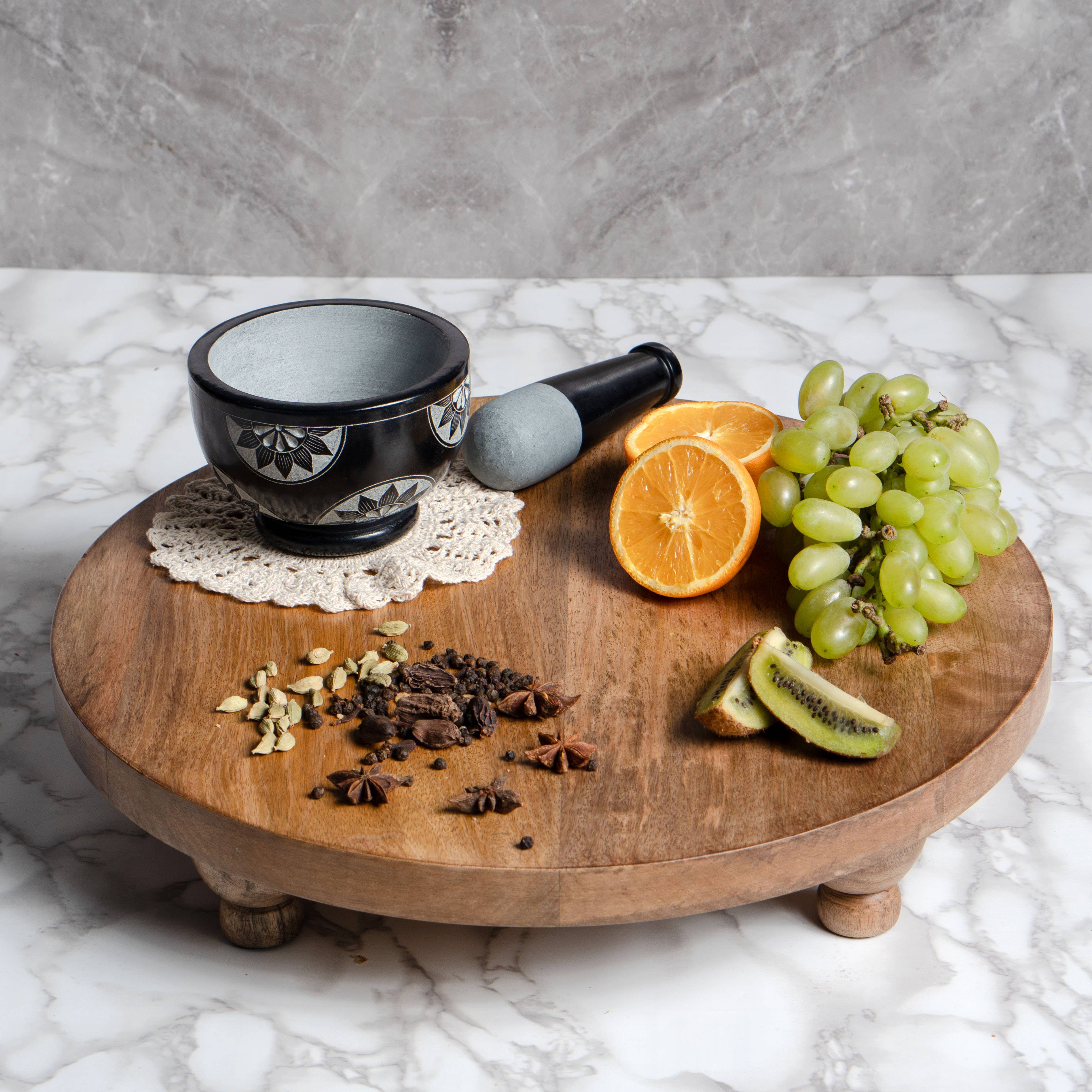 Valor Home Goods - Wholesale Flatware Serving Piece - Hand-Crafted Farmhouse Round Footed Serving Board3