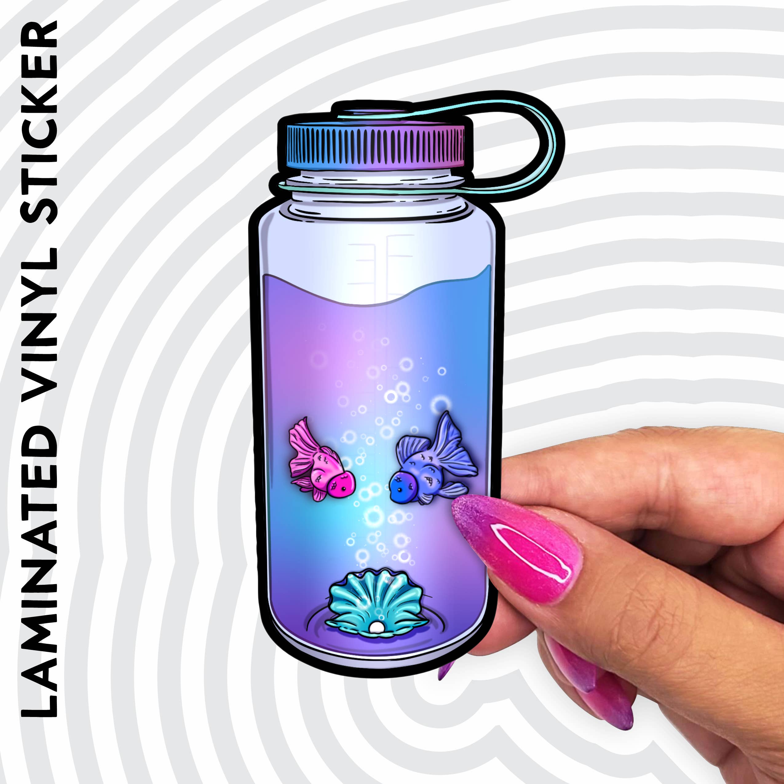 AK Project Unicorn - Wholesale Sticker - Water Bottle World - Fishy Bubbles 4" Sticker