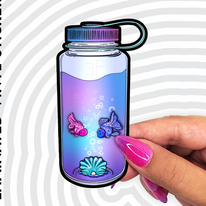 Water Bottle World - Fishy Bubbles 4" Sticker for wholesale by AK Project Unicorn