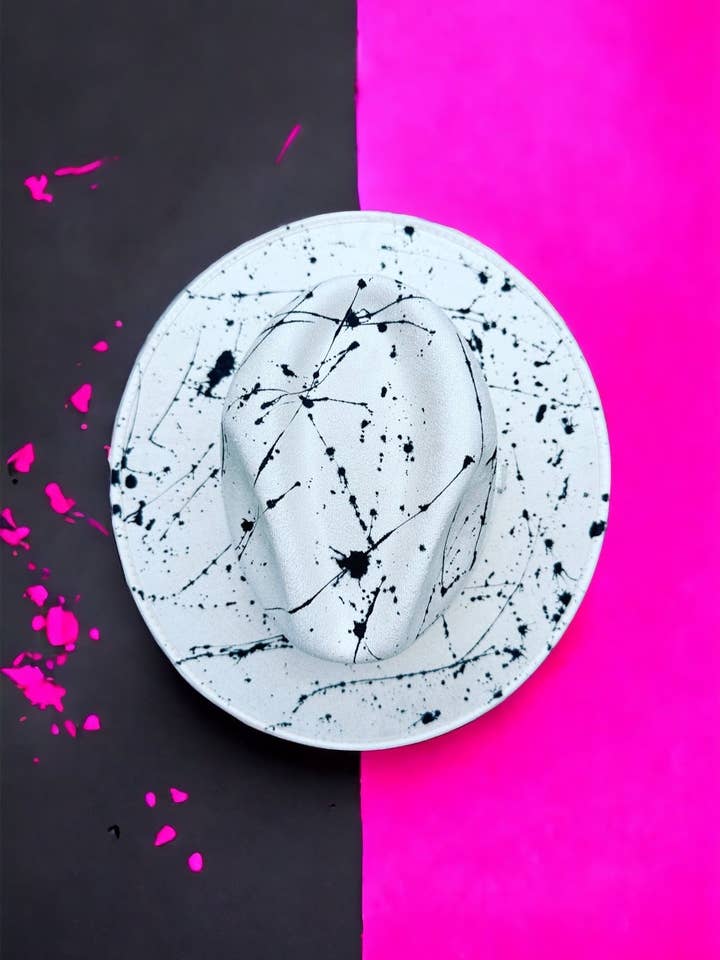 Abstract Paint Splatter Ivory Suede Hat for wholesale by Bella Soul