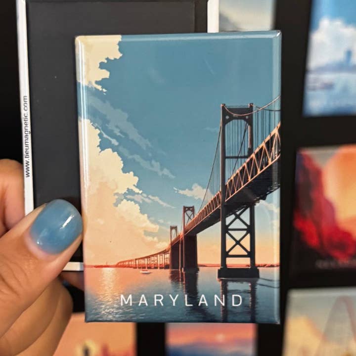 Aimant du Maryland | Scène de la baie de Chesapeake | Illustré à la main pour la vente par Tieu Magnetic