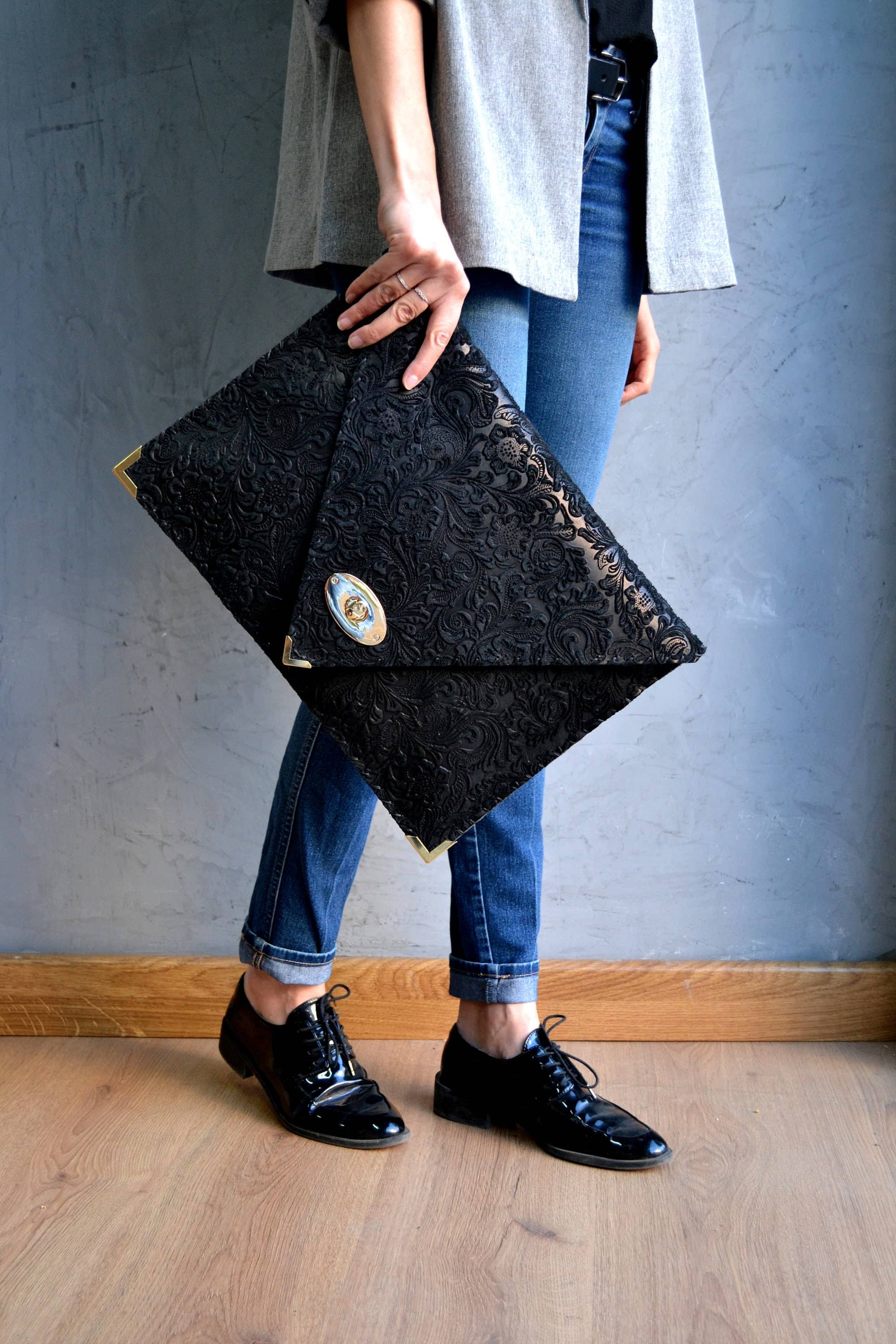 ANA KOUTSI - Wholesale Clutch Bag - Women's - 3D Black Symmetria Leather Clutch8