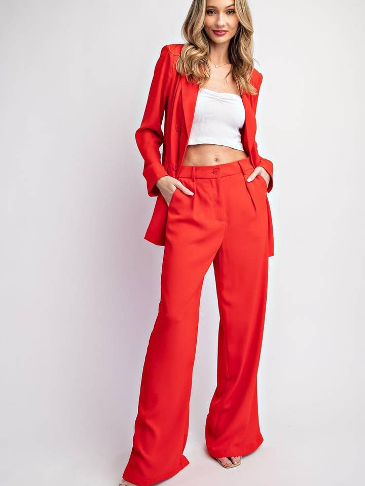 I-FS117-122 - Blazer à ceinture unie avec pantalon assorti pour la vente par Fascination by Intrend
