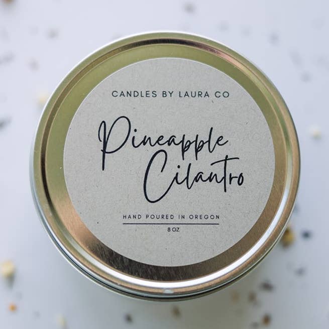 Pineapple Cilantro 8 oz Soy Gift Tin for wholesale by Candles By Laura