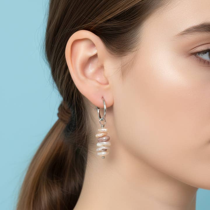 Beaded Keshi Pearl Long Earrings (1E28a)  for wholesale by iBijoux