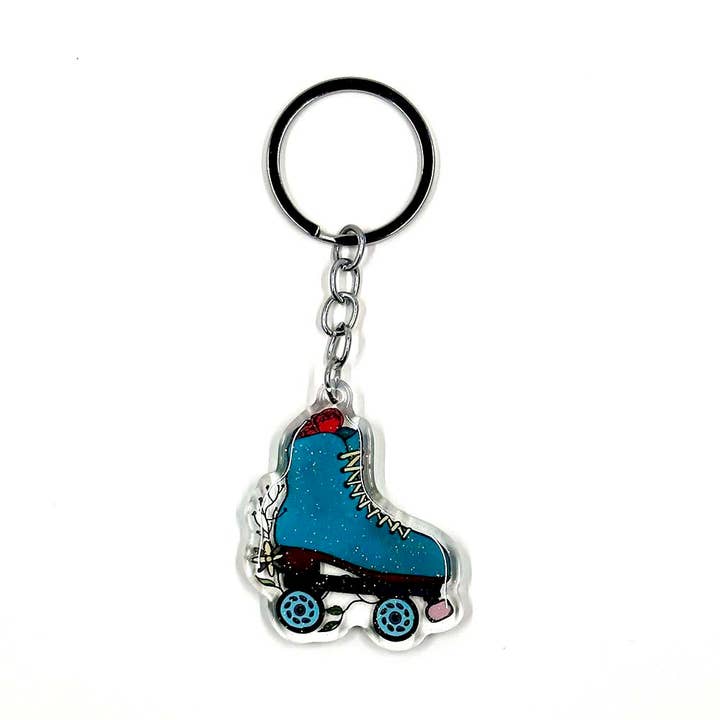 Campfires & Coffee - Wholesale Keychain – Women's - Floral Roller Skate Sparkly Acrylic Keychain4