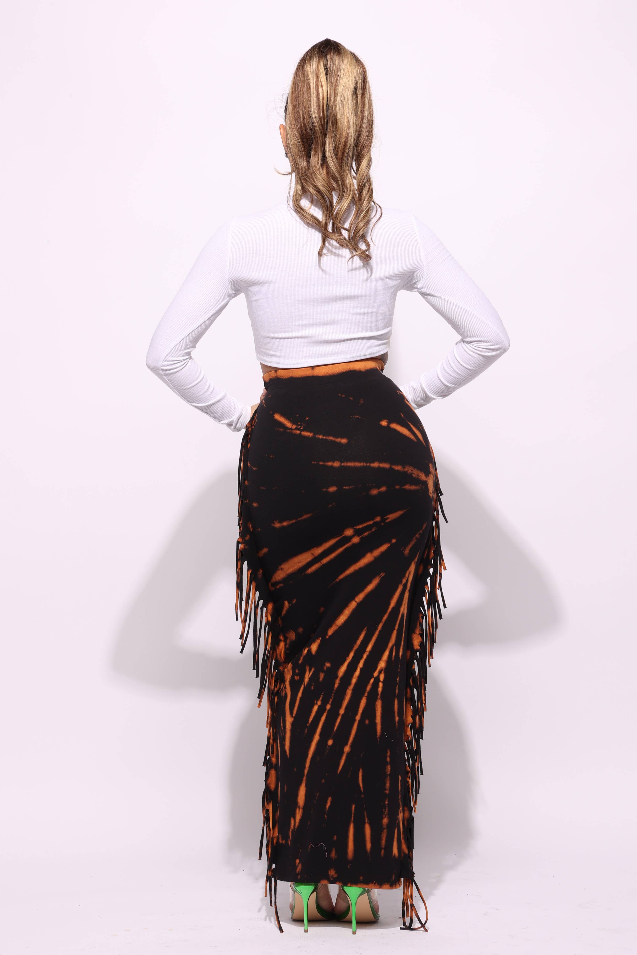 K Too - Vente Jupe – femme - Jupe longue à franges tie-dye3