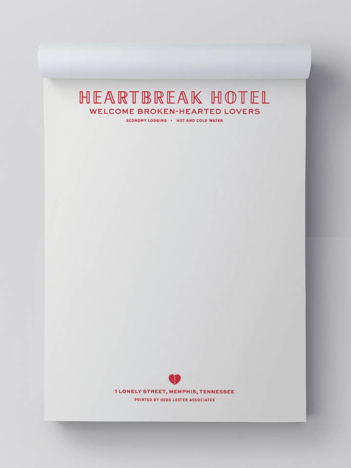 HEARTBREAK HOTEL NOTEPAD for wholesale by Herb Lester Associates