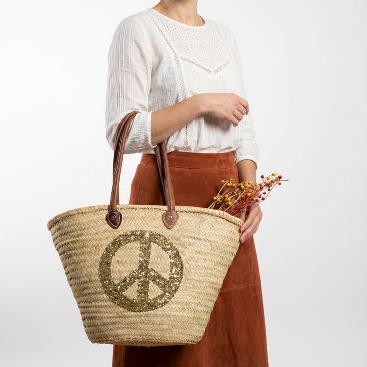 Melecraft - Wholesale Beach Bag - Peace Sign straw bag, french market basket10