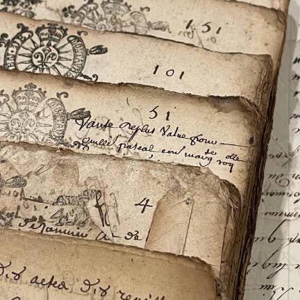 Monahan Papers - Wholesale Decorative Tabletop Object - Original 1600s Stamped Antique French Script Document Pages