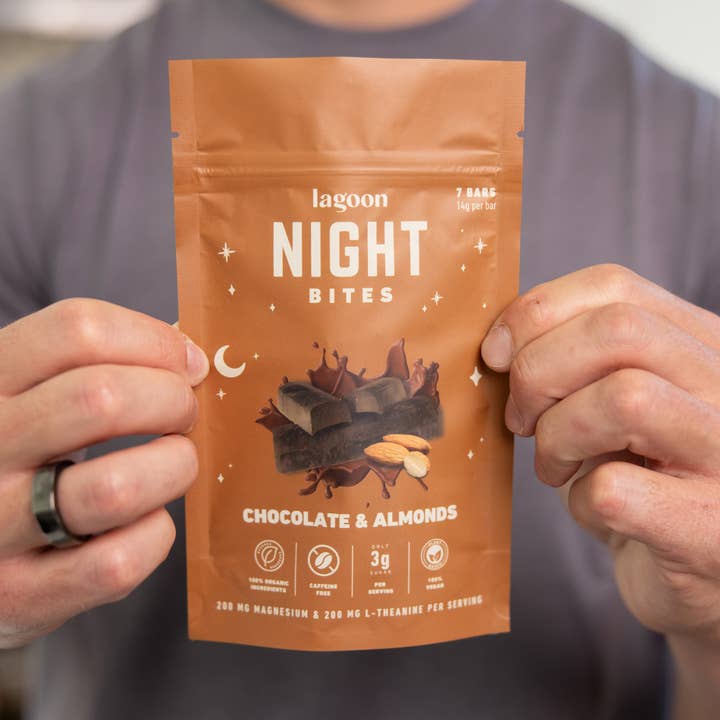 Chocolate & Almonds Night Bites | Functional Nightly Sleep Supplement Chocolate Bars for wholesale by Lagoon Sleep Inc