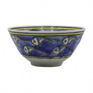 Shahidi - Vendita all'ingrosso Ciotole/Piatti decorativi - Ciotola Blu in Caolino con Disegni Pesci Diam. 25 cm0