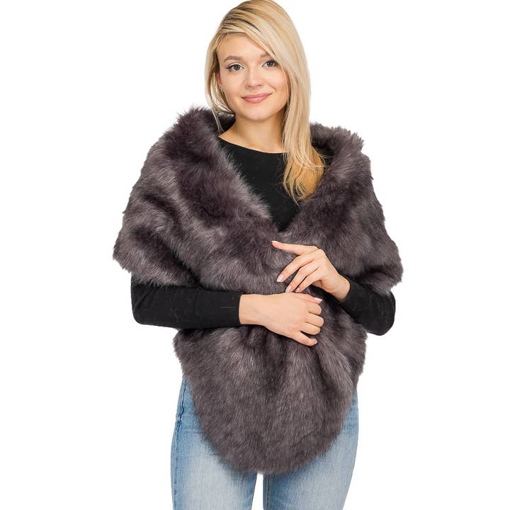 Cap Zone - Wholesale Scarf - Women's - Luxury Faux Fur Satin Lined Stole Shawl Scarf22