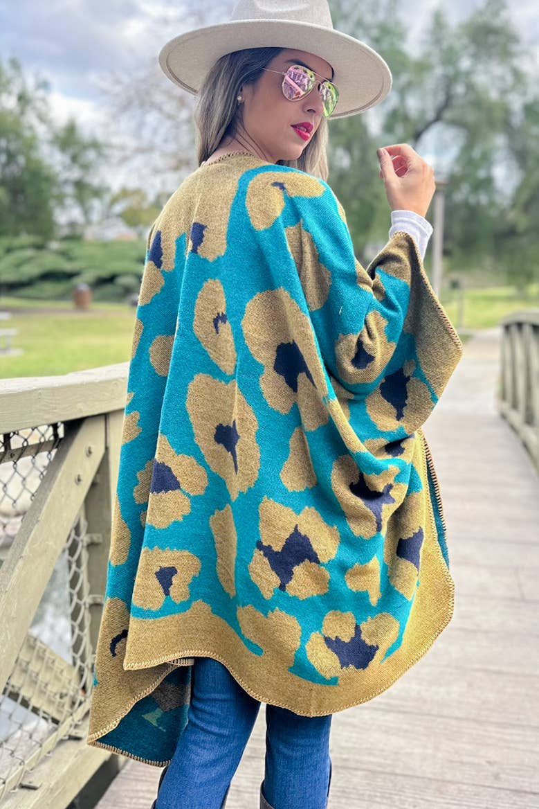 Teal Leopard Printed Knitted Cozy Cardigan for wholesale on Faire5