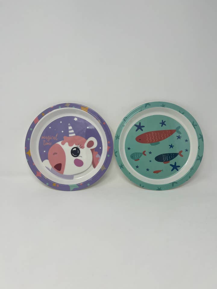 Assiette Ronde en Mélamine pour Enfants en Plastique, Motifs et Couleurs Assortis pour la vente par USA HomeMax