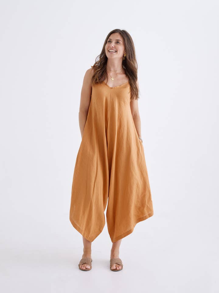 Willow Linen Jumpsuit in Ginger for wholesale by Devina Louise