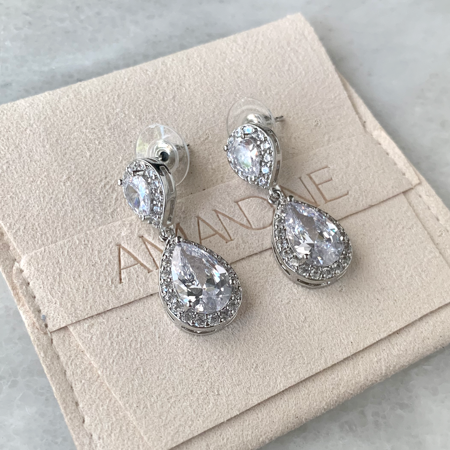 Amandine Jewelry - Wholesale Dangle Earrings - Sofie Halo Teardrop Bridal Earrings2