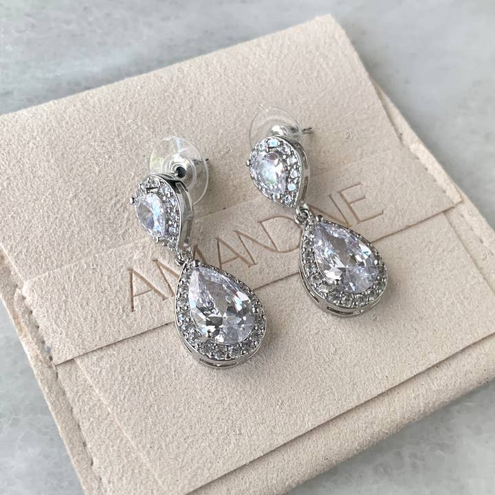 Amandine Jewelry - Wholesale Dangle Earrings - Sofie Halo Teardrop Bridal Earrings2