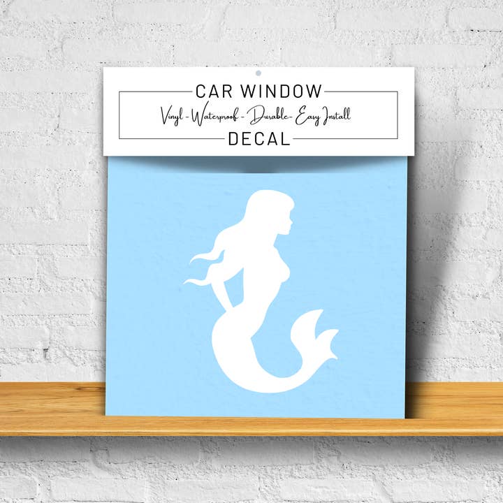 Mermaid Vinyl Window Decal 6" (White, Retail Packaging) (Cop for wholesale by Megabella Creations