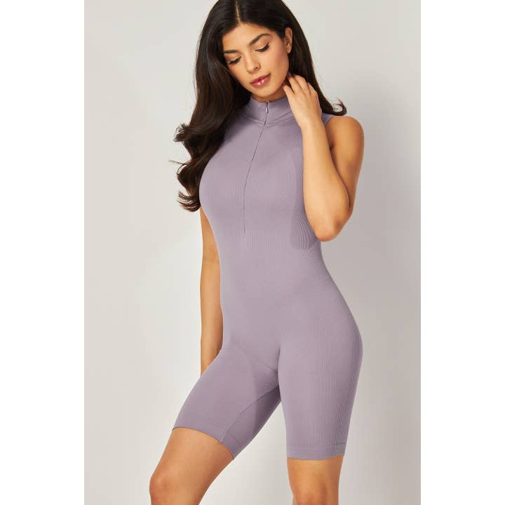 Apolline - Wholesale Unitard - Women's - Seamless Fine Ribbed Zip Up Mock Neck Romper9
