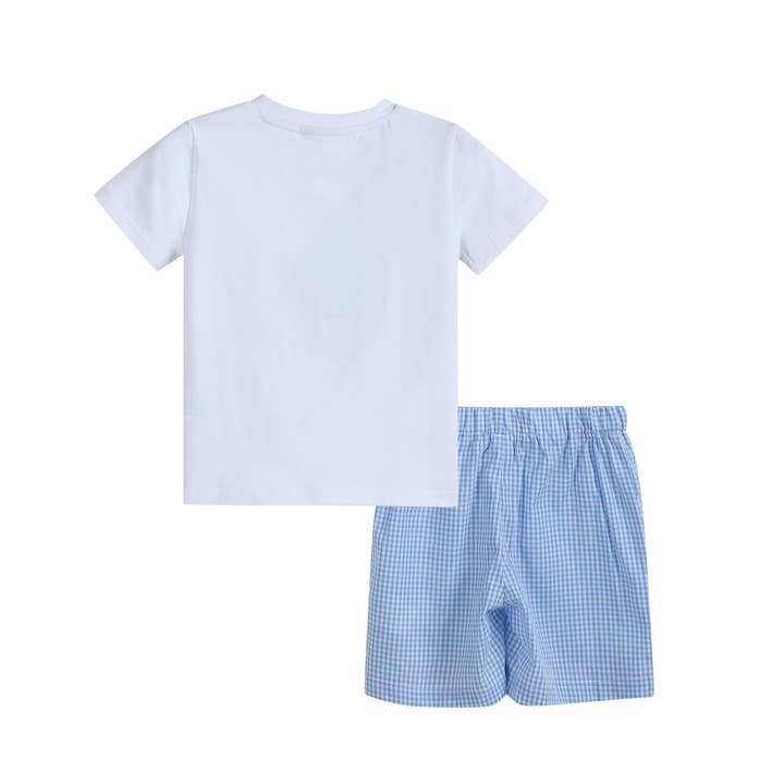 Lil Cactus - Wholesale Top & Short Set - Kids - Blue Gingham Golf Hole Shirt and Shorts Set