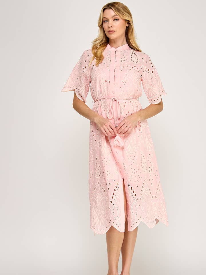 VESTIDO MIDI COM ILHÓS E BOTÕES TD-10322-6 BLUSH por atacado de Ellison