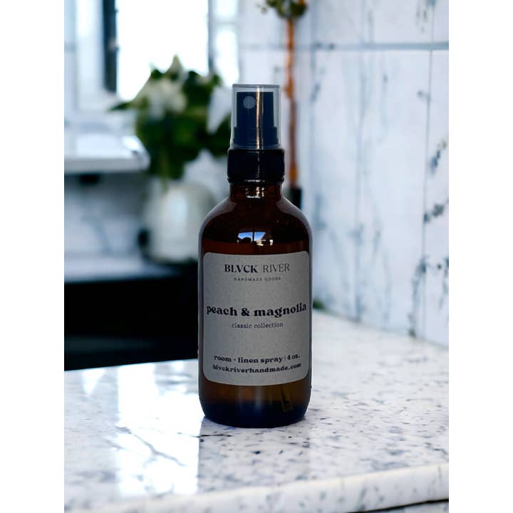 Peach & Magnolia 4 oz Room & Linen Spray for wholesale by Black River Handmade Goods