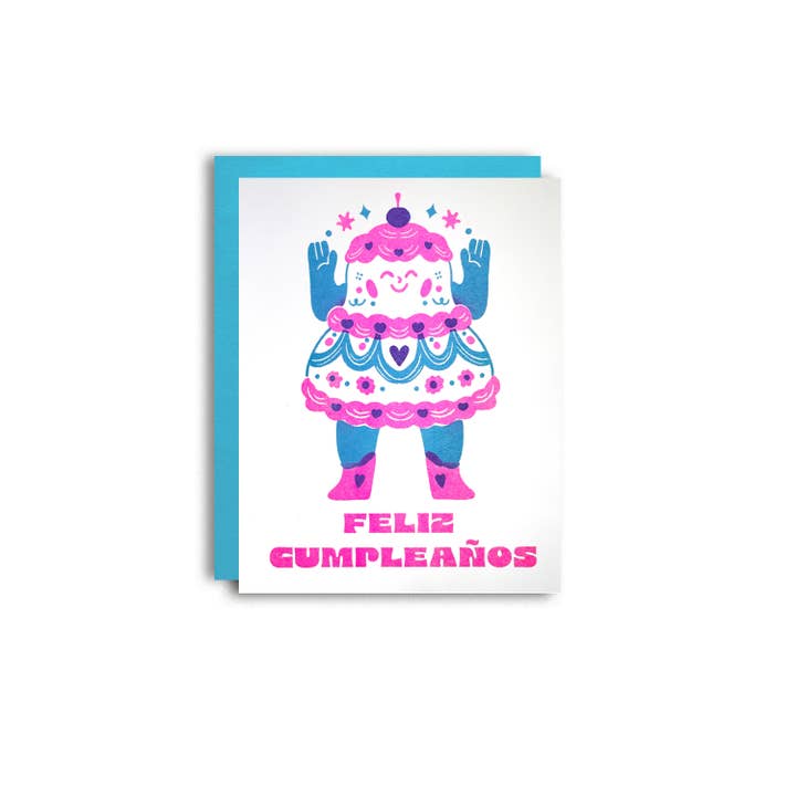 Pier Six Press - Wholesale Birthday Card - Feliz Cumpleanos - Spanish Birthday Risograph Card