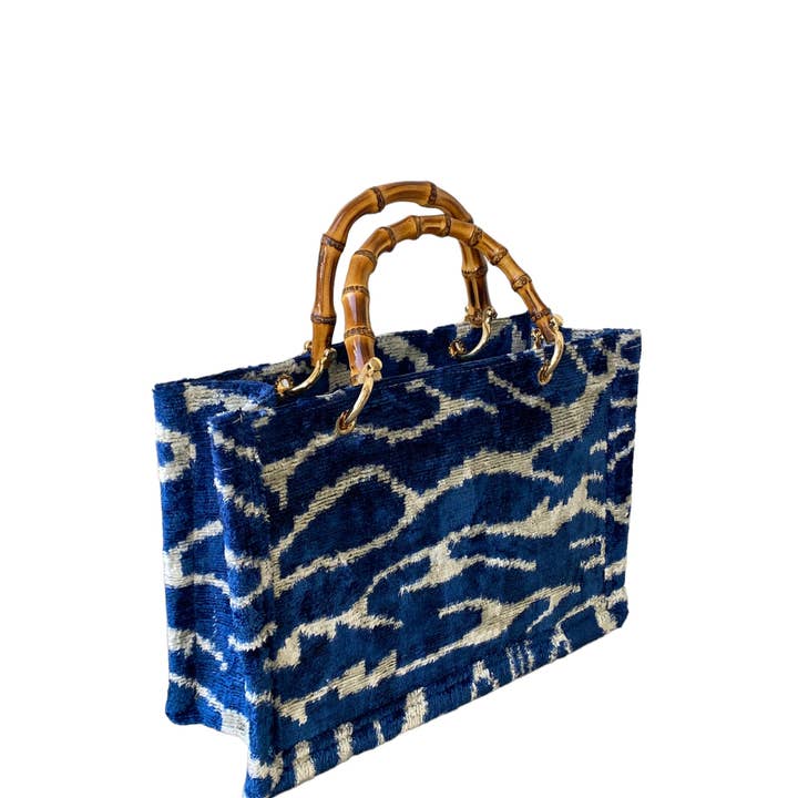 AYCA DESIGN - Wholesale Tote Bag - Women's - Silk Velvet Ikat Small Tote Bag with Bamboo Handle2