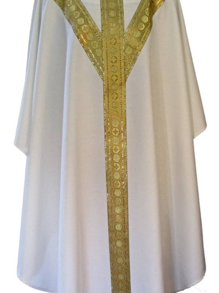 #Y2311 - Gold metallic Y orphrey chasuble. for wholesale by mds