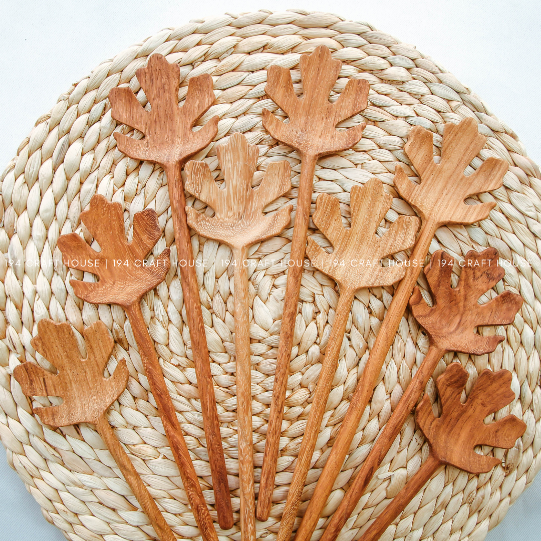 194 Craft House - Wholesale Serving Utensil - Hand Carved Leaf Shaped Wooden Spoon 12" - Serving Spoon7