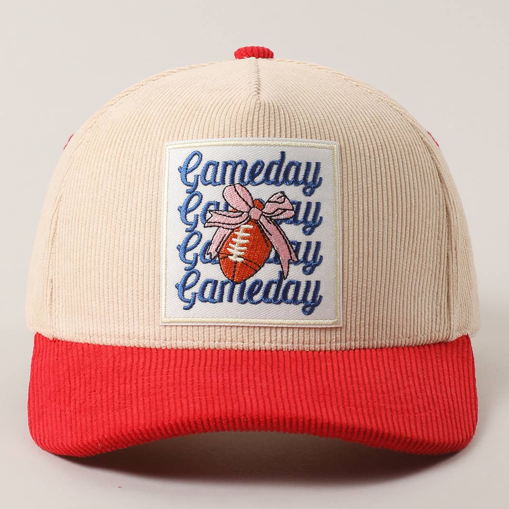 Fashion City - Wholesale Trucker Hat - Unisex - Gameday Football Bow Patch Corduroy Trucker Hat14