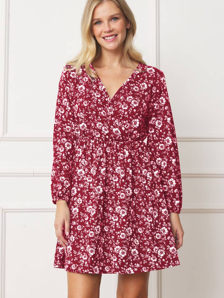 V-ringad flödande blommig miniklänning för wholesale av EG fashion