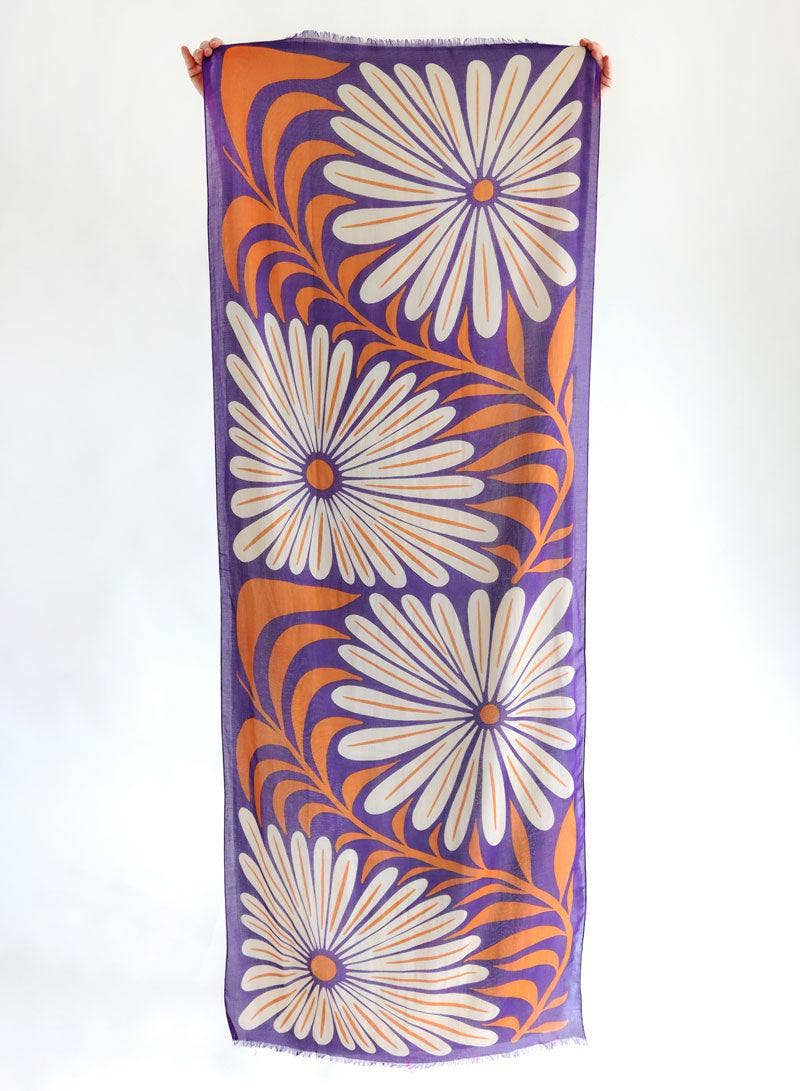 Djian – Engroshandel Tørklæde - Dame – Tørklæde i modal og økologisk bomuld / Cosmea – aubergine / karamel1