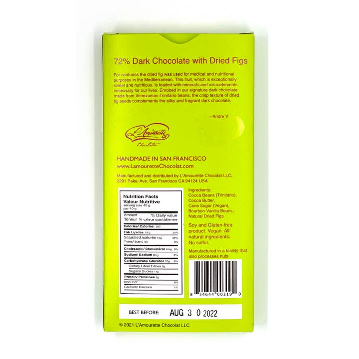 L'Amourette Chocolat - Wholesale Chocolate Bar - 72% Dark Chocolate with Figs (Smyrna)