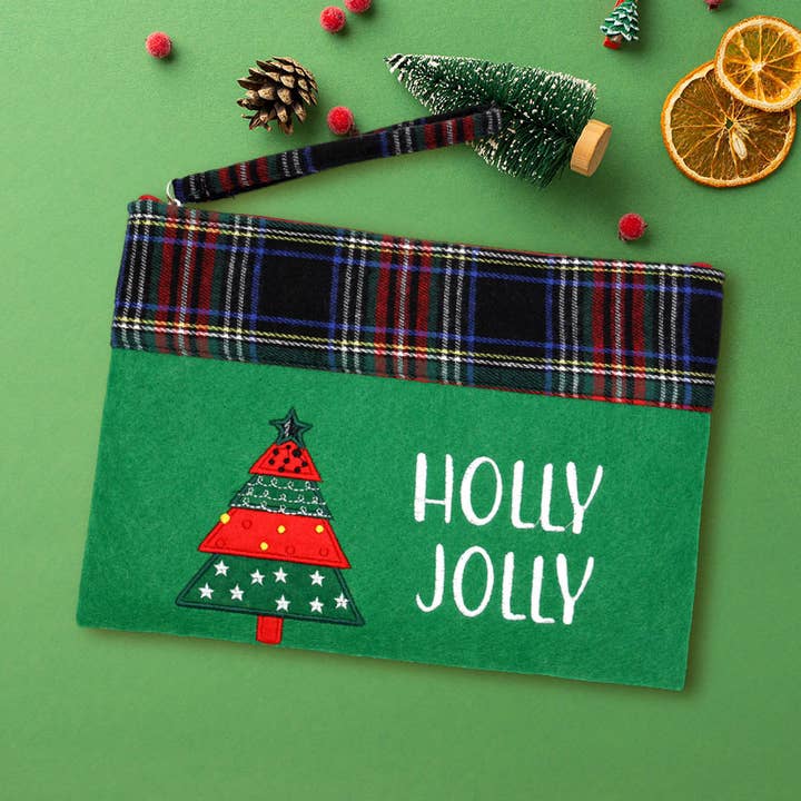 Holly Jolly Letter Christmas Tree Pouch Bag for wholesale by Sensibling Corp.