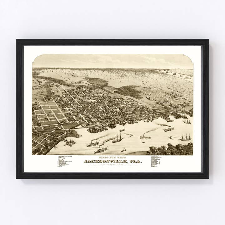 Vintage Map of Jacksonville, Florida 1876 for wholesale by Ted's Vintage Art
