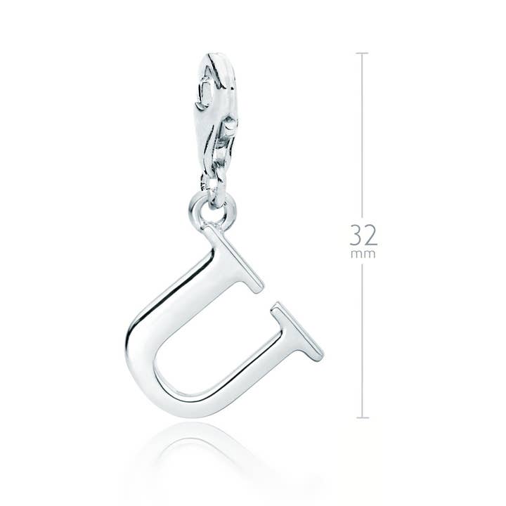 My Jewellery Story - Wholesale Individual charm/pendant - Letter U Initial Charm, White Gold Rhodium Plated Pendant1