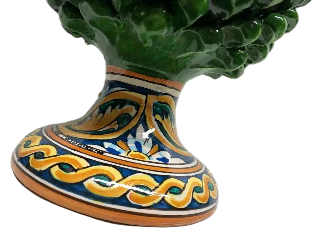 DD Ceramiche Siciliane - Vendita all'ingrosso Decorazione natalizia - Pigna Ceramica Caltagirone cm H.35 Artigianale Verde Prato Base Decorata3